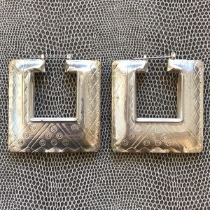 Large silver square vintage 80s earrings
